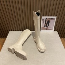 앵글부츠 킬힐 롱 어그 하비롱 어그롱 하비 통넓은 키작녀 라이더 여자 2022 가을 겨울 장화 두꺼운 바닥 하이 중 무릎 가죽 와 융단을 따라가지 못한다, 흰색 40
