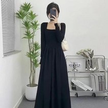 여름캐주얼원피스 쉬폰원피스 미니원피스 여성용 맥시 드레스 스퀘어 칼라 가을 새로운 한국 프레피 스타일