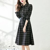 넷투넷코리아 여성 셔츠형 미디 원피스 체크패턴 캐주얼 하객룩
