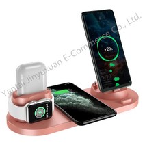 6in1 고속 무선 충전기 거치대 10/15W KW2503, 핑크