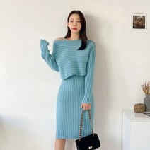 퍼니걸스 9596 나시 롱 원피스 긴팔 니트 세트룩 여성의류