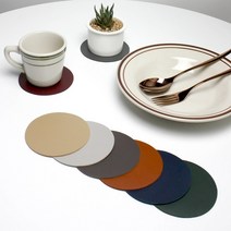 [3+1 이벤트] 원형 양면 방수 가죽 컵받침 유리컵 커피잔 화병 티 코스터, 베이지_유/무펄