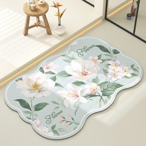 욕실매트 꽃무늬 플라워 규조토 대형 주방매트 80x50cm 발매트 레터링러그 용품 일러스트러그, 80x50스카이