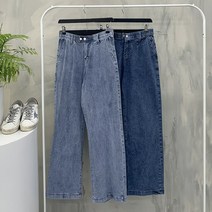 행복여[신상무배]투 버튼 히든 밴딩 스판 와이드 데님 청바지