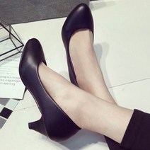 하넬 둥근코 심플 모던 데일리 미들힐 펌프스 구두 5.5cm