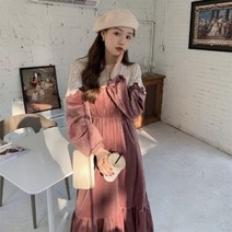 퐁순싸롱 레이스 벨벳 허리 스트링 밴딩 보헤미안 롱 원피스 YJ