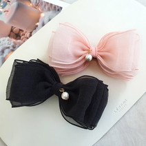 쉬폰 진주 바나나핀 반묶음 리본 머리핀 헤어핀