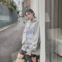 여자 데일리 심플한 이지웨어 오버핏 나염 후드티