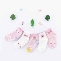 뽀로로 루피 단목 양말 5족세트 어린이 2호 3호 4호 국산 여아 면양말