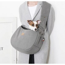강아지 등산가방 애완견슬링백 이동 면 그레이 L