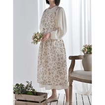 유이미 플라워 원피스앞치마 프린터 방수앞치마 조절가능, 베이지, 1개