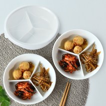 3칸 도자기 반찬통 찬기 원형 나눔접시 3p, 3개