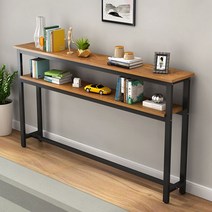 폭좁은책상 창가테이블 간이 스텐딩테이블, 180x30x100cm, [2단] 우드보드+ 블랙 프레임