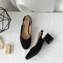 나나구두 여성 스웨이드 5cm 브이컷팅 미들굽 슬링백