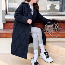 트루픽 후디 퀼팅 누빔 경량 롱 패딩 탈부착 후드 점퍼 아우터 단추 깔깔이 야상자켓