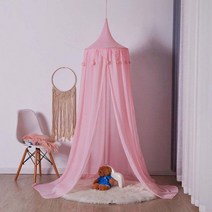 CH Nordic Ins2021 새로운 수제 모피 공 어린이 텐트 커튼 꿈 아기 모기장 홈 장식 4 색, 240*50CM, 헴 길이 280CM, 핑크 (쉬폰 소재)