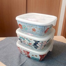 하코야 사각나눔 도자기찬통 (대) 반찬통 간편도시락 냉동 보관용기 간식보관 계란찜, 빨간꽃, 4칸