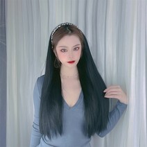 원천 공장 머리띠 가발 일체 반투구 여자 블랙 긴 생머리 패션, 연갈색
