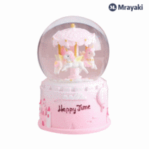 미라야키 크리스마스 오르골 회전목마 수정구 크리스마스 이브 선물 선물 크리스마스워터볼, 핑크색