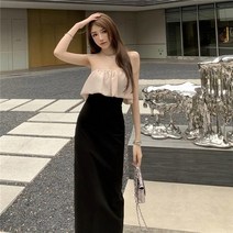 러플 힙 핑크 튜브 탑 롱원피스 슬림 홀리데이 볼수록매력