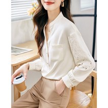 XWI2023 팬시 우아한 여성 봄 스타일리쉬 슬림핏 꽃자수 오피스 셔츠