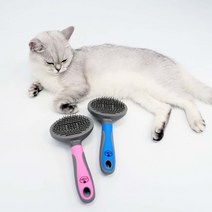 동이네 고양이 브러쉬 죽은털 엉킨털 진드기 제거 원터치 브러쉬 장모용 단모용 털날림 방지 애견브러쉬 고양이빗, 블루 단모