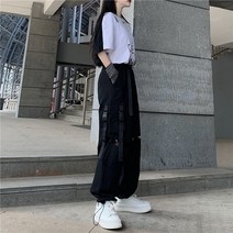 커플룩 하라주쿠풍 멀티포켓 하이웨이스트 대미지 와이드 조절 가능 조거팬츠 카고바지 선물