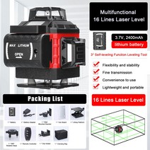 정확한 레이저 레벨기 16 Lines Laser Level 3 Self-leveling Machine Leveling Tool Omnidirectional Ground Wall S, [02] US Plug