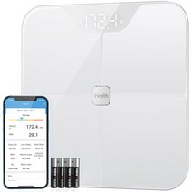 IHealth 넥서스 체지방 측정 스마트 BMI 체중계 디지털 욕실 블루투스 강화 유리 저울판이 있는 체성분 분석기 스마트폰 앱이 대형 LED 백라이트 181.43kg(400파운드, White