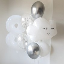 브라이덜샤워풍선 칠순 생일축하 기념일 졸업 헬륨가스 꽃풍선 흰색 웃는 구름 호일 풍선 30 인치 헬륨 번, 12 number 8