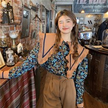 프릴빅카라 칼라넥 잔꽃프린트 플라워 루즈핏 긴팔 블라우스