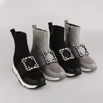 뉴비 큐빅 밴딩 털안감 겨울 니트스니커즈 앵클부츠 (4cm)