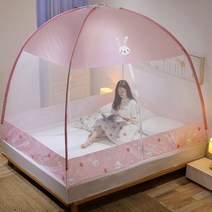 모기장 원터치 망 모기장텐트 그물 대형 암막커튼 퀸 난방 방충망 수면텐트, 딸기토끼 쁘띠뚜껑 방진 천장 빛, 1.8 2.2m 침대