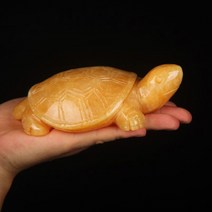 풍수 장수 비취 평안기원 황옥 거북이 옥 조각 장식품 6종, 15cm 거북