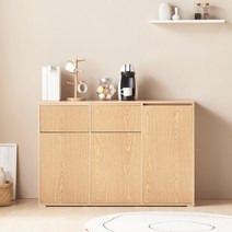 리지 1200 3칸 휴지통수납장 분리수거함 거실 주방 정수기다이 선반 베란다 다용도 수납장, 오크