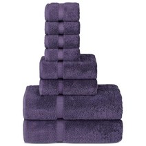 Chakir Turkish Linens 터키산 면 럭셔리 호텔 스파용 목욕 타월 핸드 타월 - 6개 세트 네이비 블루, Set of 8 - Towel Set, Plum