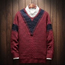 가바바 남성 라운드니트 배색 포인트 스웨터 G24498