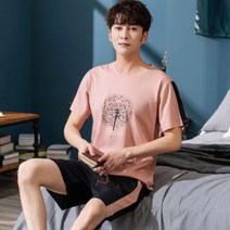 가바바 남성 홈웨어 반팔세트 민들레 꽃 그림 포인트 라운드 홈웨어세트 G35286