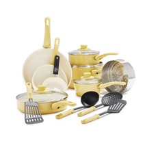 그린라이프쿡웨어 소프트 그립 세라믹 논스틱 냄비프라이팬 세트, 옐로우, 16피스 세트 구성 옐로우
