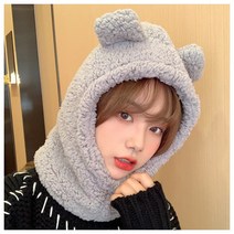 마스크와 만화 곰 귀 양고기 비니 모자 따뜻한 Balaclava 겨울 두꺼운 귀 보호 가을 Skullies 여자를위한 Beanies 소녀