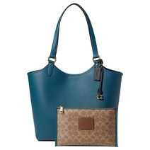 295 코치 C6337 페블 가죽 데이 토트 트루 블루 탈착식 지퍼 파우치 체인 여성