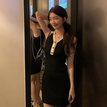 컴온 원피스 카라넥 니트 나시 미니원피스