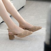 다잇템 [다잇템] 여성 펀칭 웨이브 꽃무늬 통굽 모양 미들 슬링백