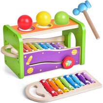 FUN LITTLE TOYS 나무 파운드 및 탭 벤치 유아용 나무 뮤지컬 파운딩 장난감 유아용 몬테소리 뮤지컬 장, 한개옵션0
