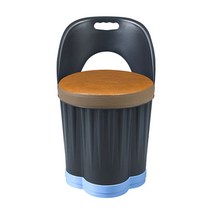 바퀴달린 수납 스툴 등받이 깡통 보조 드럼통 식당 업소용 의자 바디컬러 블랙, 바디/등받이(블랙)/쿠션(브라운)/하부받침(스카이)