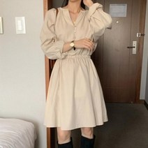 브이와이 VY 여자 허리밴드 후레아 셔츠핏 롱슬리브 원피스