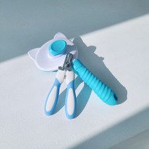 냥이마트 고양이 강아지 브러쉬 + 발톱깎이 미용 세트, 블루