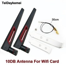 2 X 10DBI 6DBI RP-SMA 외부 안테나 세트 MHF4 연장 케이블 듀얼 밴드 2.4GHZ 5GHZ M.2 WIFI 카드 AX210 AX200, 10DBi Antenna Set