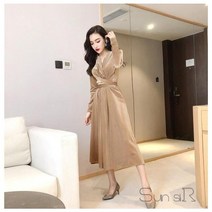 Sun siR 여성 겨울신상 긴팔 벨벳 롱 원피스