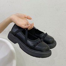 따봉오빠 3.5cm 여성 크로스 밴딩 스트랩 앞코 레이스 플랫 단화 로퍼 블랙매트(DB218)